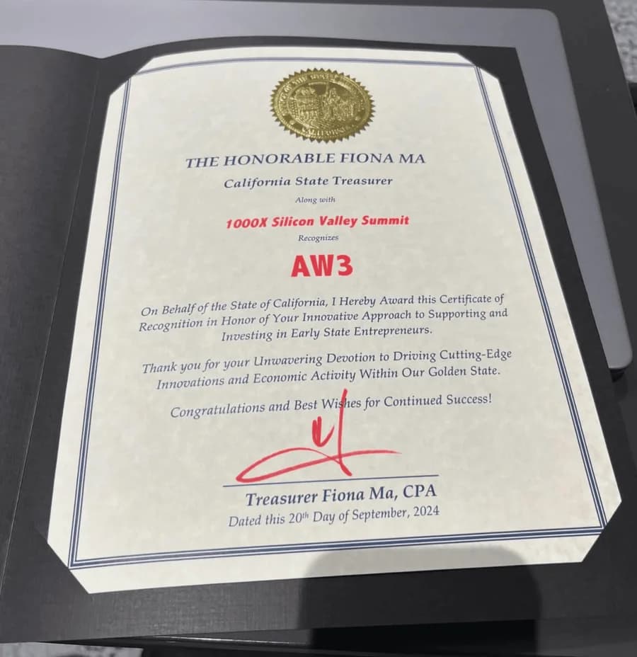 Certificate of Recognition from California State Treasurer Fiona Ma, dated September 20, 2024